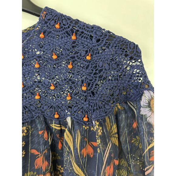 Anthropologie Mynahs Reynu Taandon Cristy Crotchet Beaded Blouse Boho Peasant XS - Picture 6 of 15